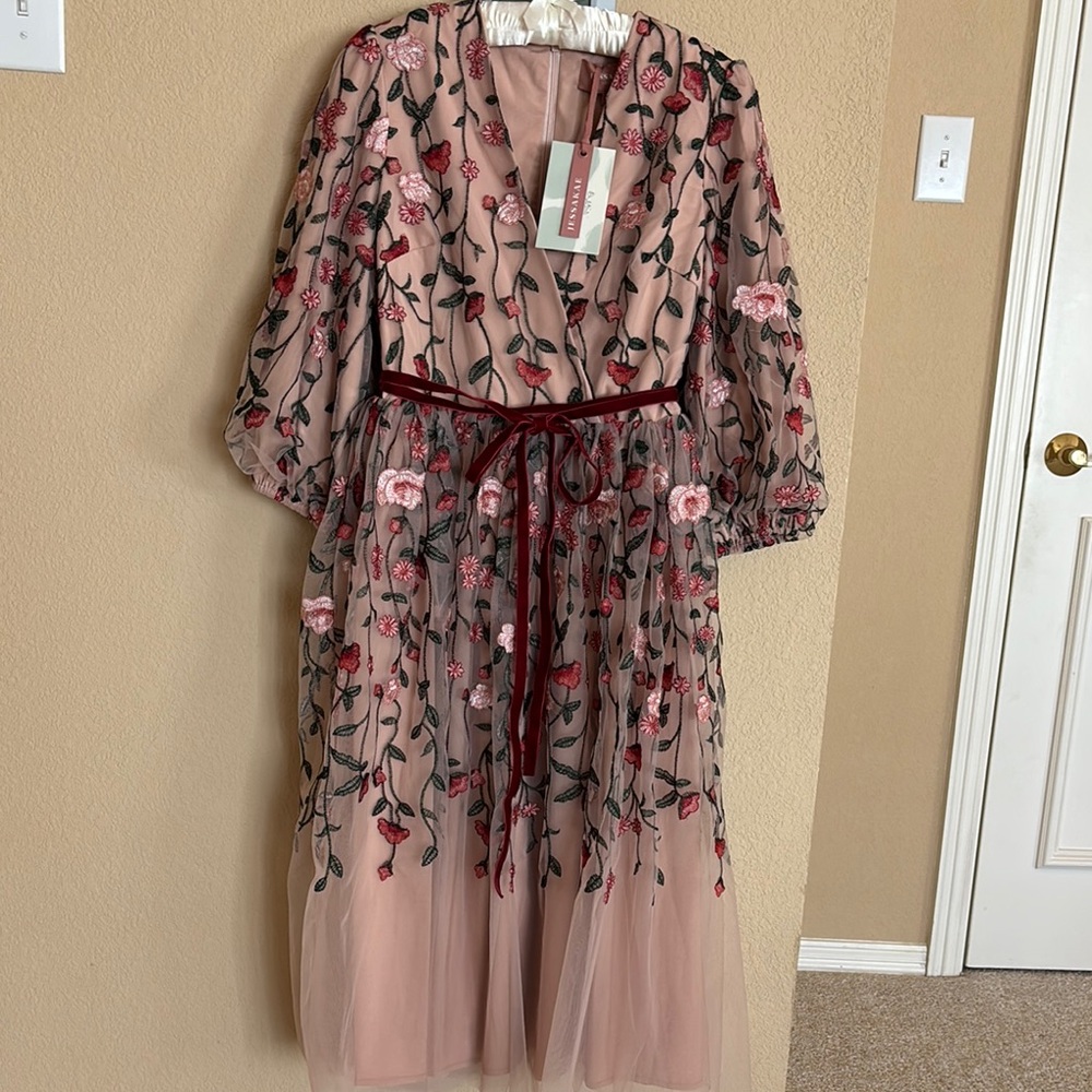JessaKae Floral Embroidered Dress - Pink and Red